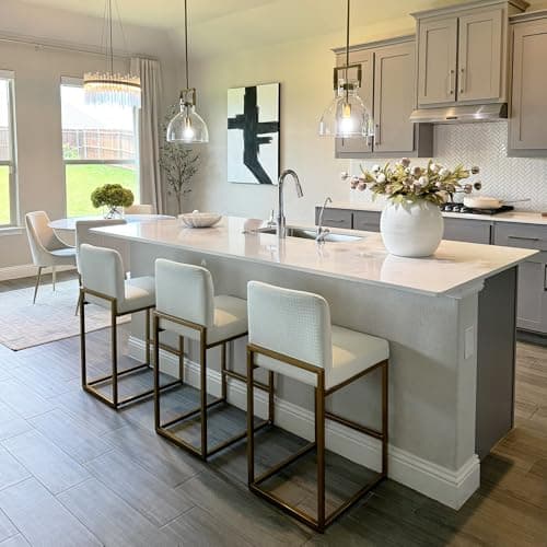 PHI VILLA White and Gold Counter Height Bar Stool Set with Back