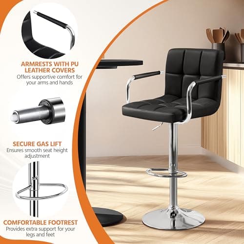 Yaheetech Black Counter Height Adjustable Bar Stool Set of 4