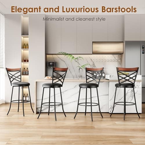 Mid Century Modern Swivel Bar Stools Set of 2,Black Counter Height Chairs