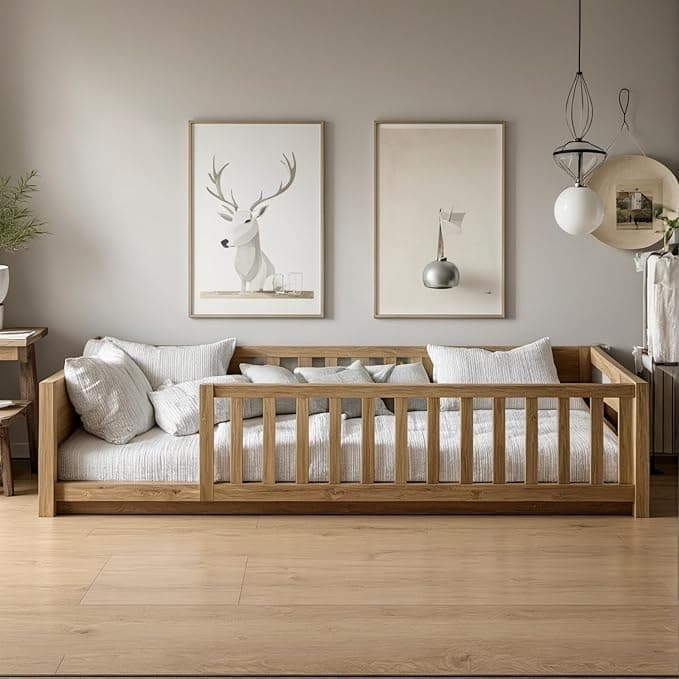 Montessori Twin Size Toddler Floor Bed with Wood Slats for Boys and Girls
