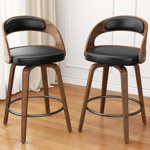 Mid-Century Modern Black Bentwood Bar Stool Set, 26" Counter Height, Kitchen and Bar