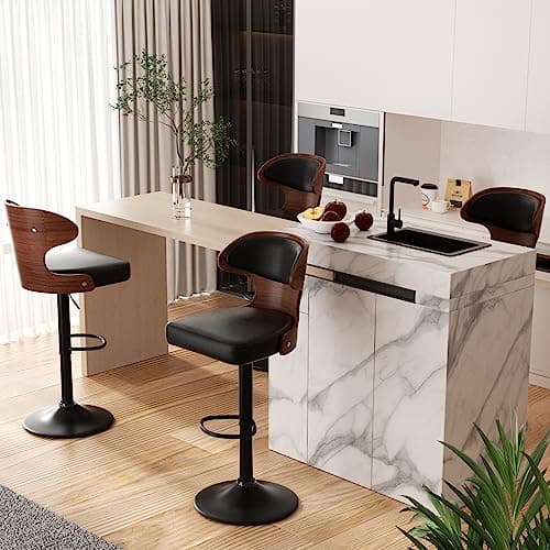 Bentwood Swivel Barstools Set,Adjustable Height,PU Leather Upholstery