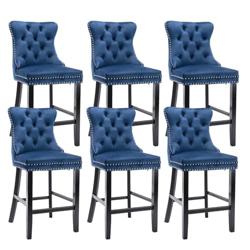 Counter Height Bar Stools Set of 2, Velvet Upholstered with Full Back - White