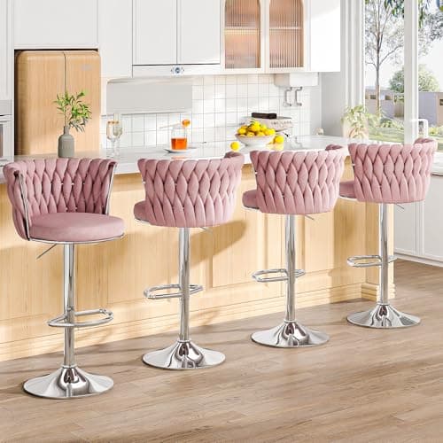 AWQM Black Bar Stool Set, Modern Swivel Velvet Chairs for Bar, Kitchen, and Dining