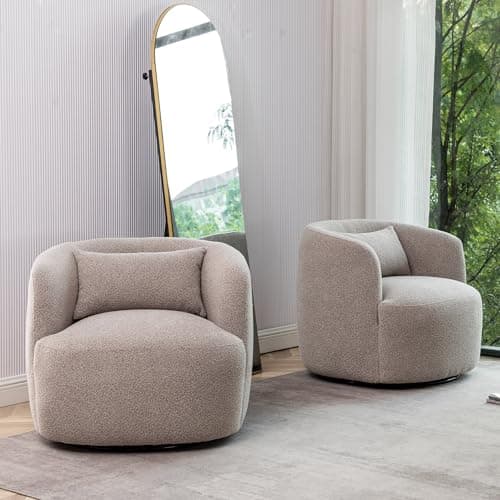 Taupe Bouclé Swivel Armchairs Set of 2 for Living Room & Bedroom