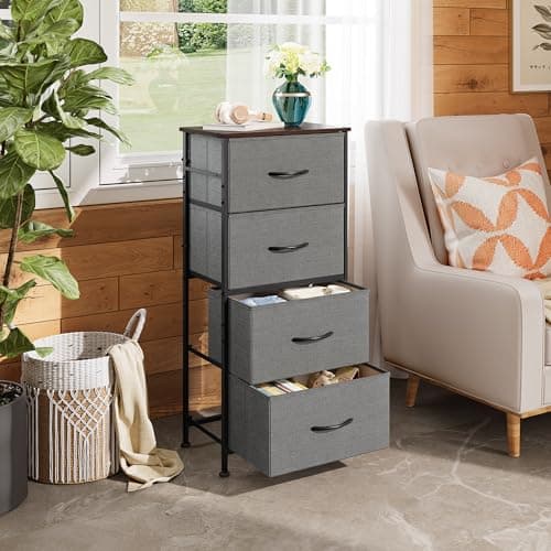 WLIVE 4-Drawer Fabric Dresser - Sturdy Organizer for Bedroom, Hallway, Entryway, and Closets, Dark Grey