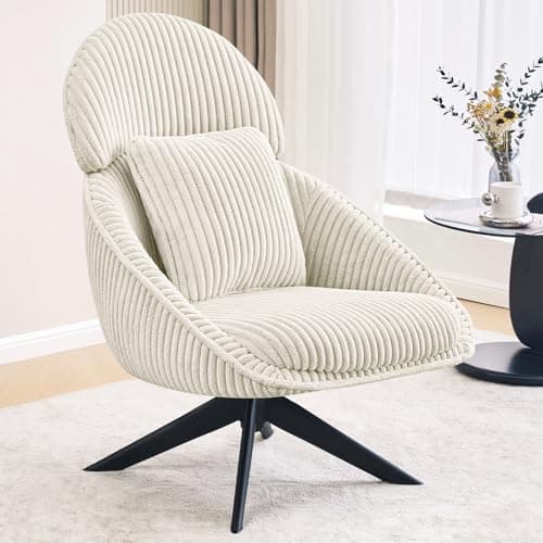 Furniliving Grey Corduroy Swivel Living Room Chair with Arms