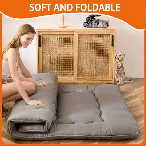 Foldable Japanese Futon Mattress for Camping, Guest Room - Twin, Grey