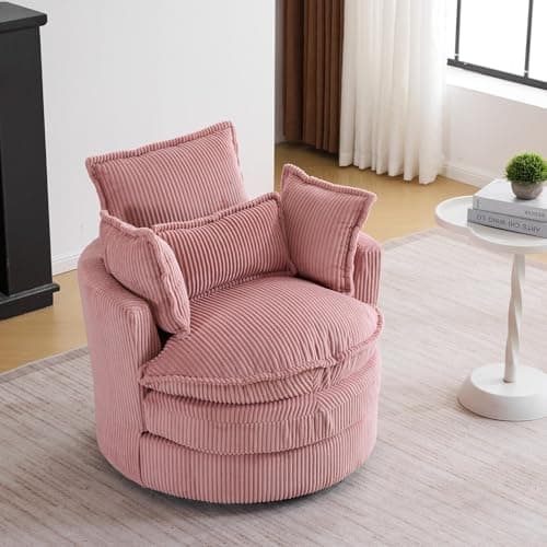 Karl Home Grey Corduroy Swivel Lounge Chair with 3 Pillows