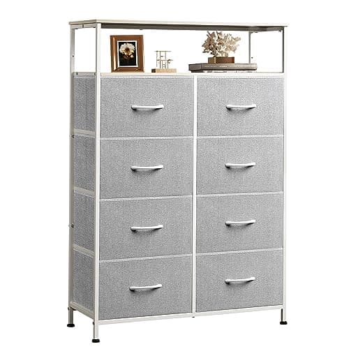 WLIVE Light Grey Tall Dresser with 8 Drawers & Fabric_bins