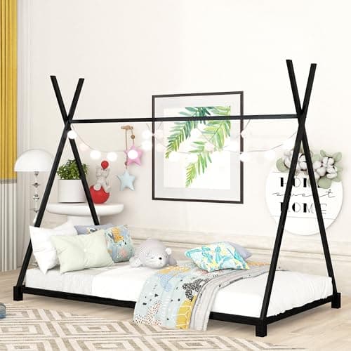Bellemave Twin Size Platform Bed with Triangle Slats (Twin Black)