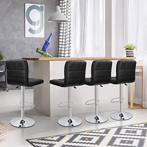 Modern PU Leather Swivel Bar Stools for Kitchen (4 Pack, Black)