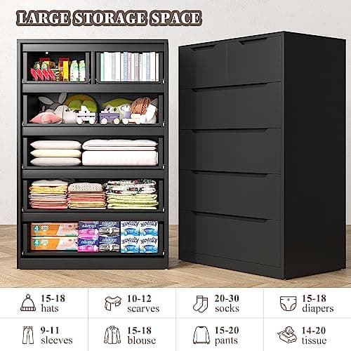 EnHomee 6-Drawer Black Dresser for Bedroom with Organizer