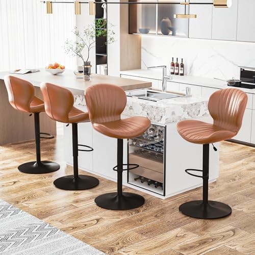 Waleaf Beige Faux Leather Bar Stools Set of 4