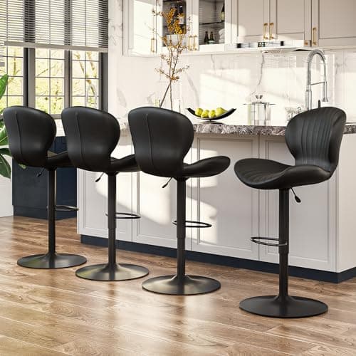 Waleaf Modern Black Faux Leather Bar Stools Set of 2