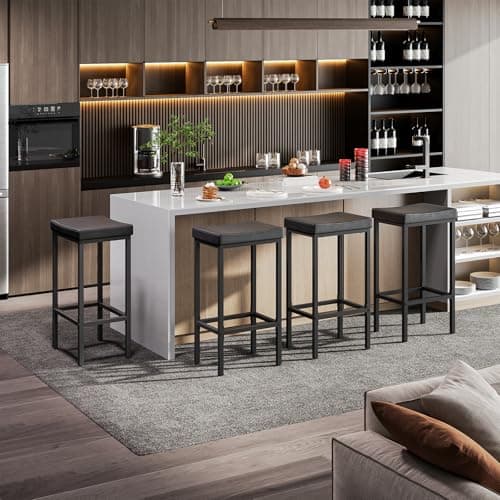 HOOBRO Black Saddle Bar Stools, Set of 2, Counter Height, Kitchen & Dining Room
