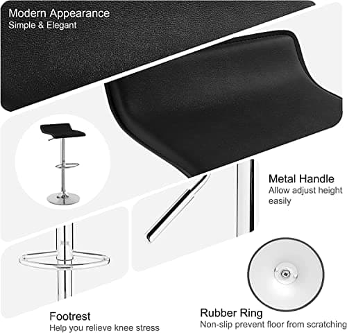 Set of 4 Adjustable Armless Black Bar Stools for Kitchen and Bar