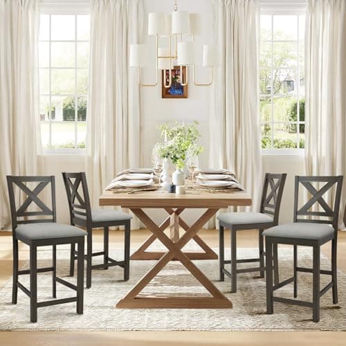 COLAMY Dark Grey Upholstered Mid Century Modern Bar Stools Set of 4, 25 Inch High Counter Height