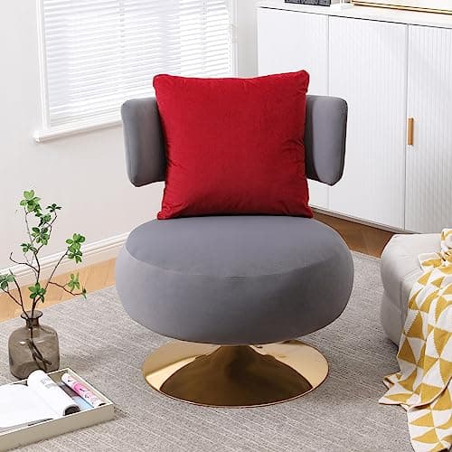 Fabric Swivel Accent Chair with Gold Metal Base, Navy Color