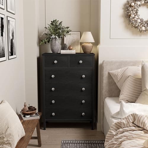 Black 6 Drawer Fabric Dresser for Girls and Kids