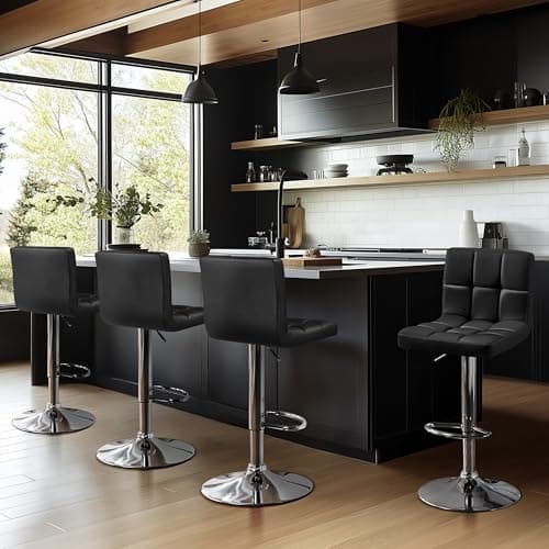 Yaheetech Modern Counter Stool Set, Black, Adjustable PU Leather
