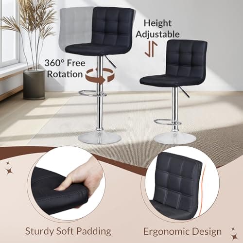 ZENY Black Swivel Bar Stool Set, Modern PU Leather Kitchen Chair