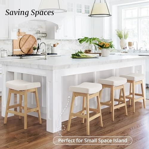 2 Pack Beige Fabric Sturdy Wood Leg Bar Stools, Counter Height, Kitchen & Bar