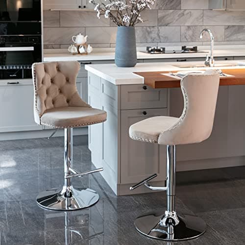 Modern Swivel Velvet Bar Stools Set of 2 with Backrest and Footrest - Black
