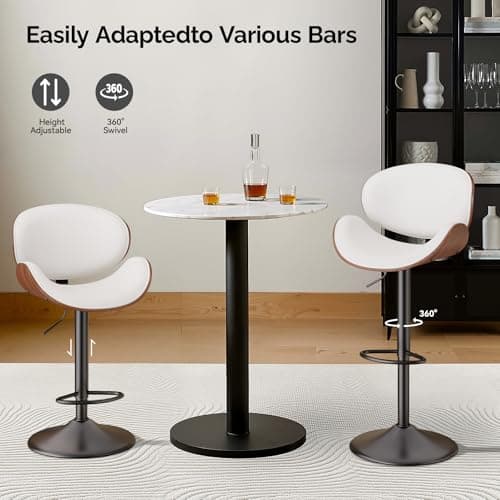 4-Piece Bentwood Bar Stool Set, Adjustable Height 23.5-32.5IN, White
