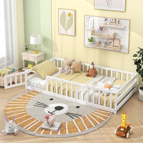 Giantex Safety Guardrail Montessori Bed for Kids, White