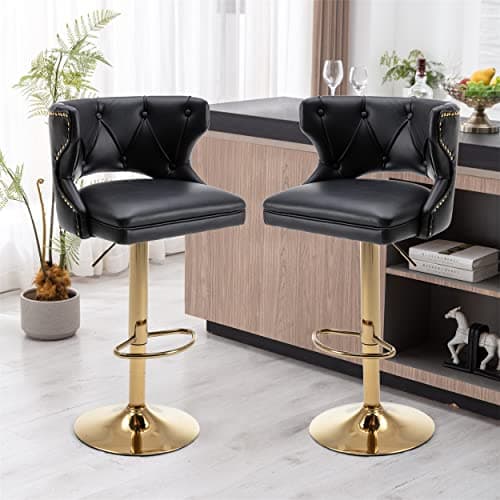 Adjustable Velvet Swivel Bar Stools Set of 2, Beige