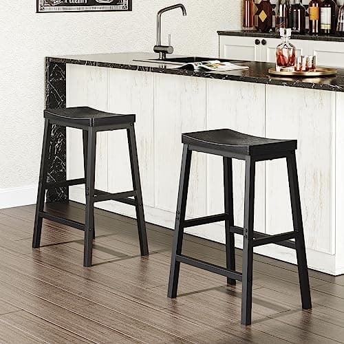 HOOBRO Black 23.6" Saddle Bar Stool Set BB02MD01