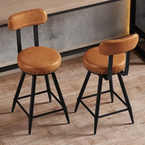 Ironck Brown Counter Height Bar Stools Set of 2, 26" Swivel with Backs