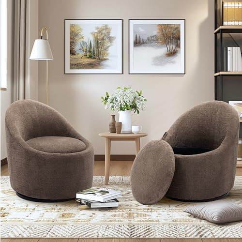 Beige Accent Chair Set of 2 with Hidden Storage