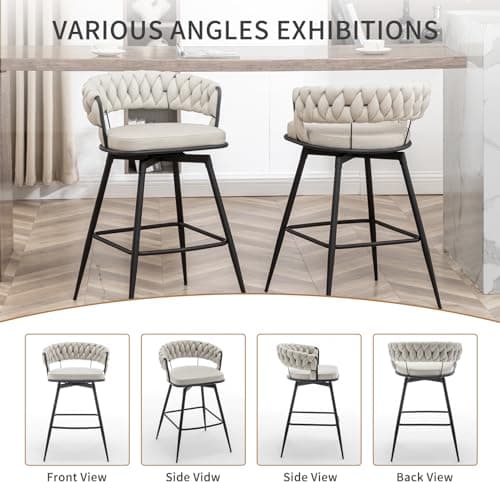 Beige 26" Swivel Bar Stool Set for Kitchen Island (Set of 2)