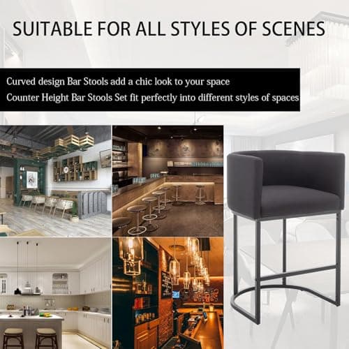 25" Modern Bar Stool Set with Back, Black Metal Frames, Kitchen Island Chairs