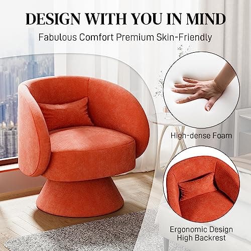 Modern Orange Swivel Barrel Chair for Small Spaces