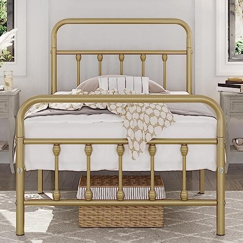 Yaheetech Classic Victorian Style Metal Bed Frame with Storage Black Twin
