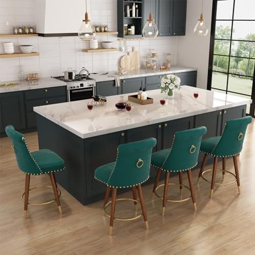 4-Piece 360° Swivel Bar Stool Set, Velvet Back with Footrest, Beige Fabric, 24" Seat Height