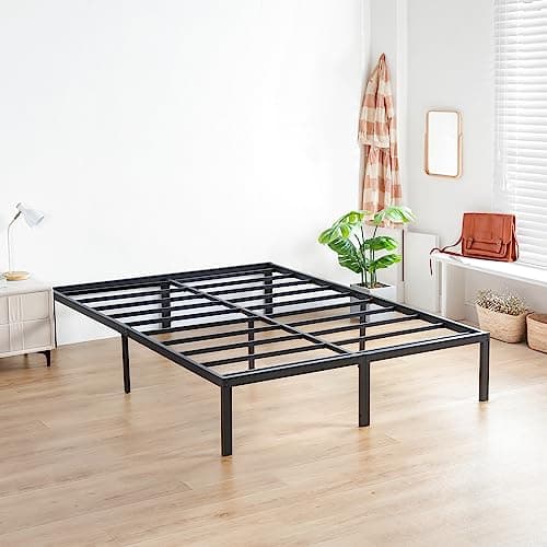 Olee Sleep Queen Size Anti-Slip Steel Bed Frame, Maximum Storage, Black