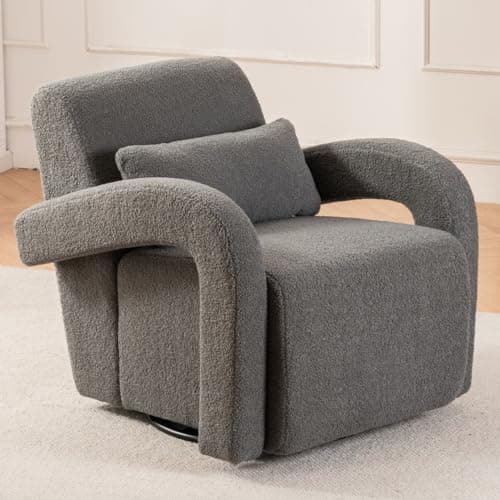 Oversized Swivel Accent Chair with Curved Arms, White