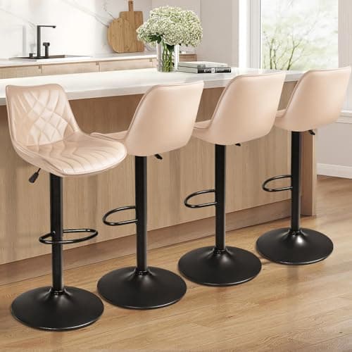 Waleaf 4-Piece Counter Height Swivel Bar Stool Set with Back and Footrest