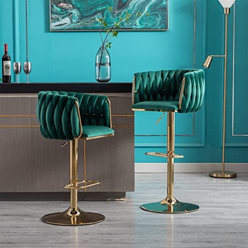 Modern Velvet Swivel Bar Stools Set of 2 with Curved Back and Chrome Footrest, Grey