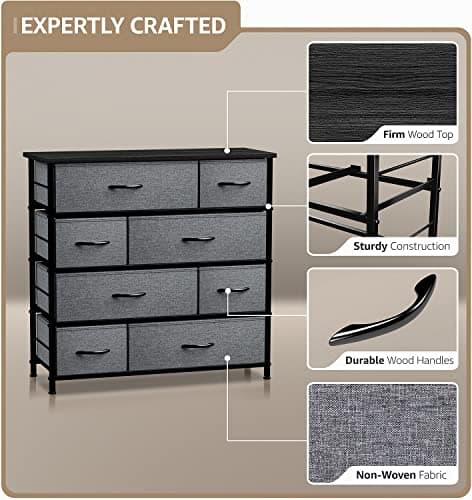 Sorbus Dark Grey Dresser with 8 Drawers for Bedroom Storage