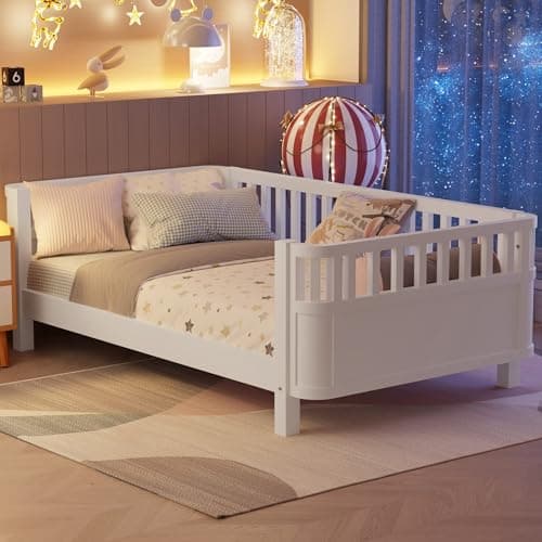 DNYN Full Size Montessori Floor Bed for Kids, Natural Wood & Space Saving Design