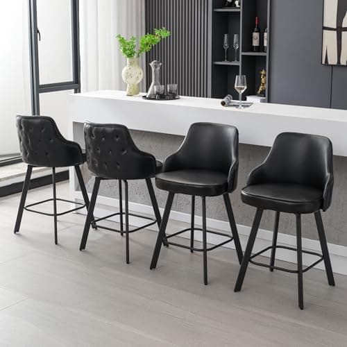 Black 26" Counter Height Swivel Bar Stools Set of 4