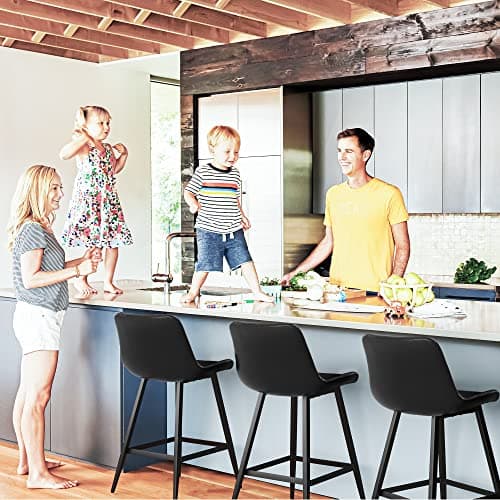 Black Counter Height Bar Stools with Back & Footrest, Set of 4