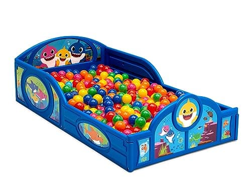 Delta Children Blue Baby Shark Plastic Sleep and Play Toddler Bed with Guardrails