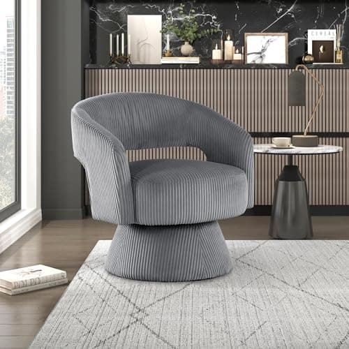 Beige Lexicon 360 Degree Swivel Corduroy Arm Chair for Living Room
