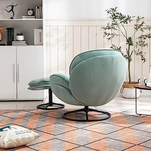 Modern Velvet Swivel Accent Chair with Ottoman in Teal